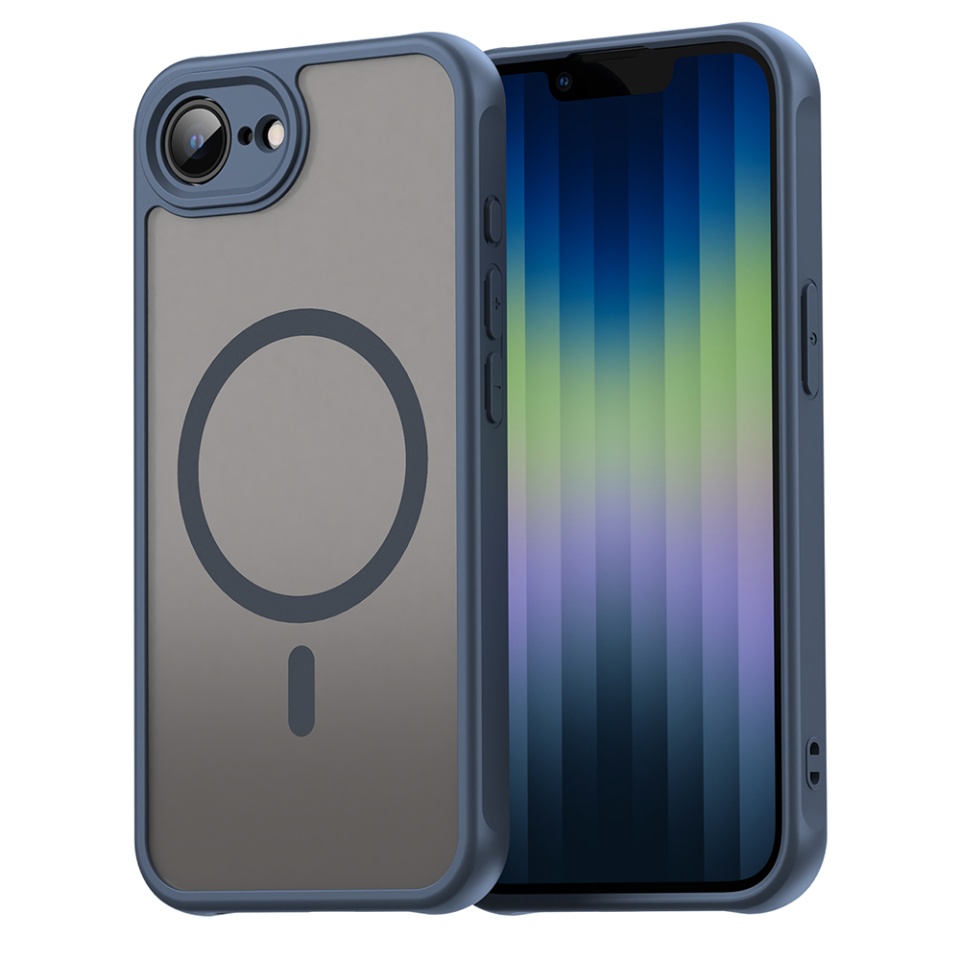 Husa pentru iPhone 16e, SKYDDAR INNOVATION, HaloFrost MagSafe II, Antisoc, set cu sticker, Bleumarin
