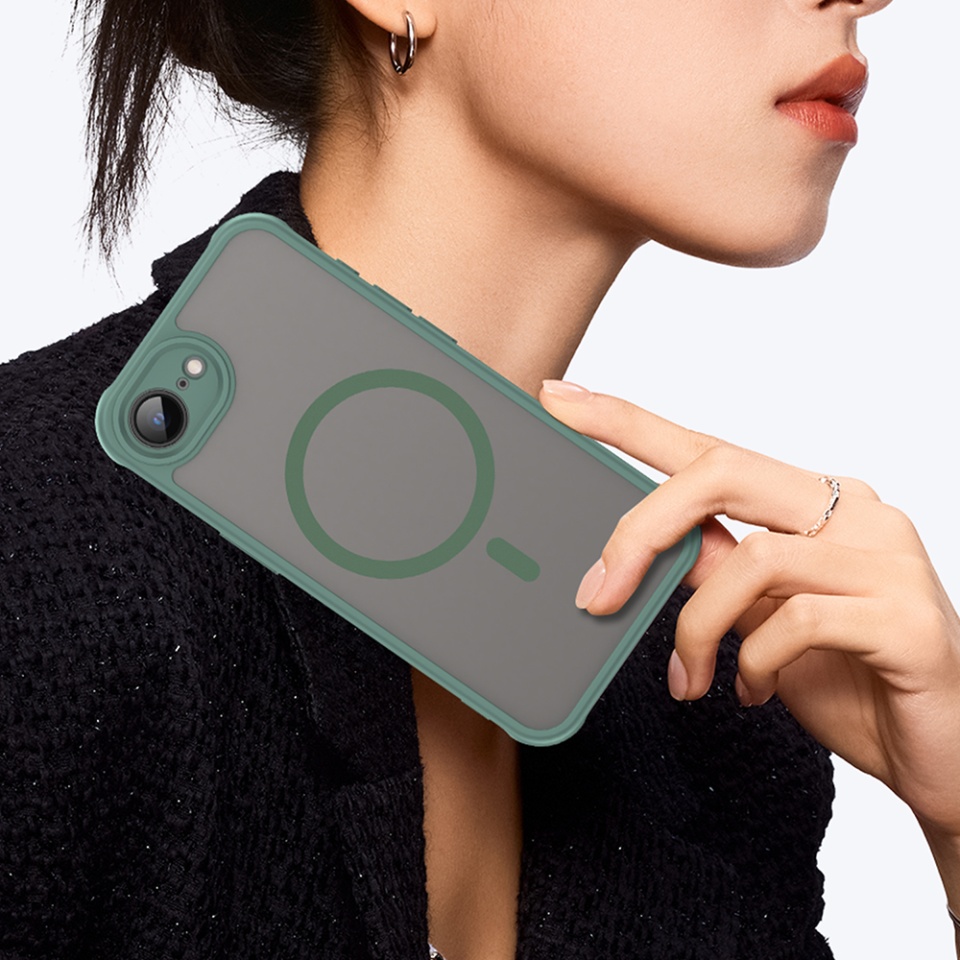 Husa pentru iPhone 16e, SKYDDAR INNOVATION, HaloFrost MagSafe II, Antisoc, set cu sticker, Verde - 5