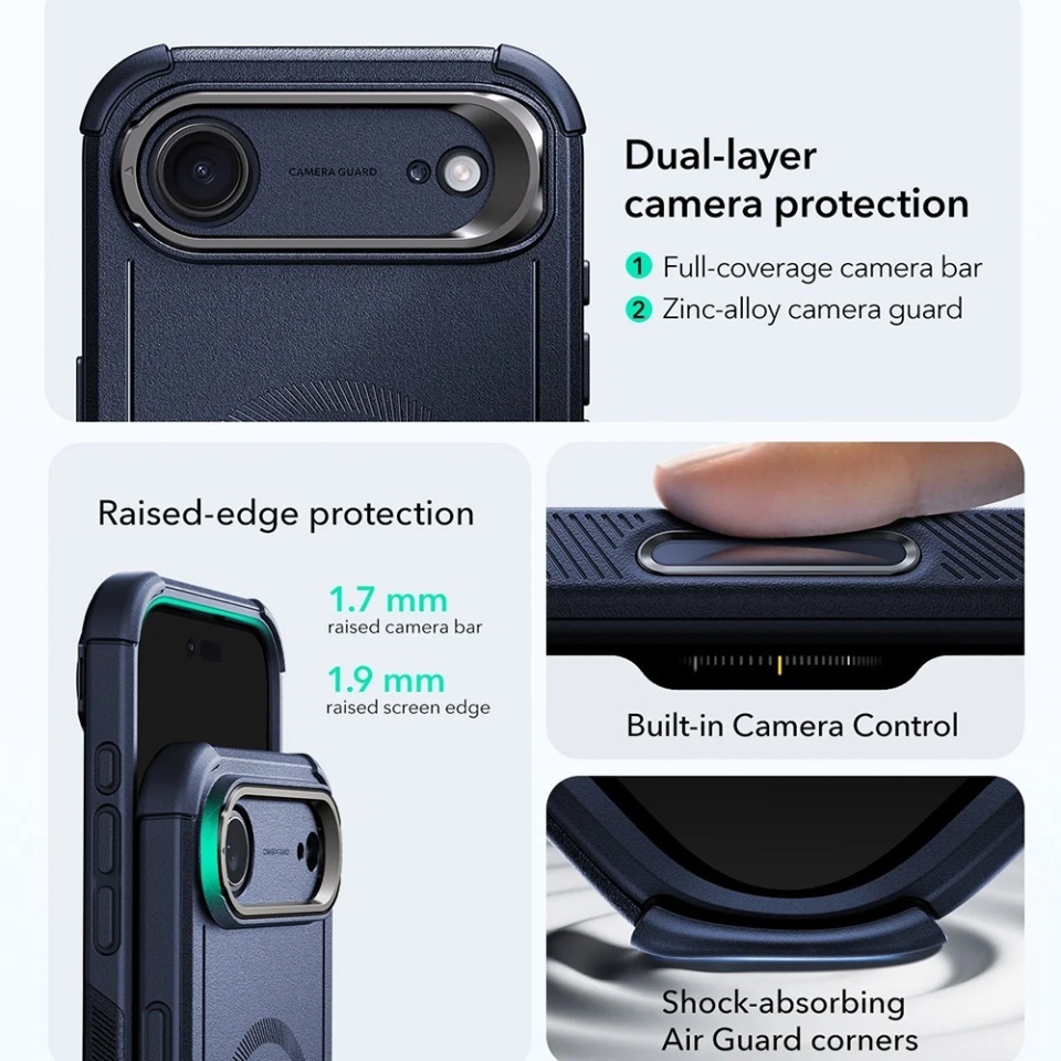 Husa pentru iPhone 17 Air, ESR Cyber Armor Kickstand, Albastru - 3 | YEO