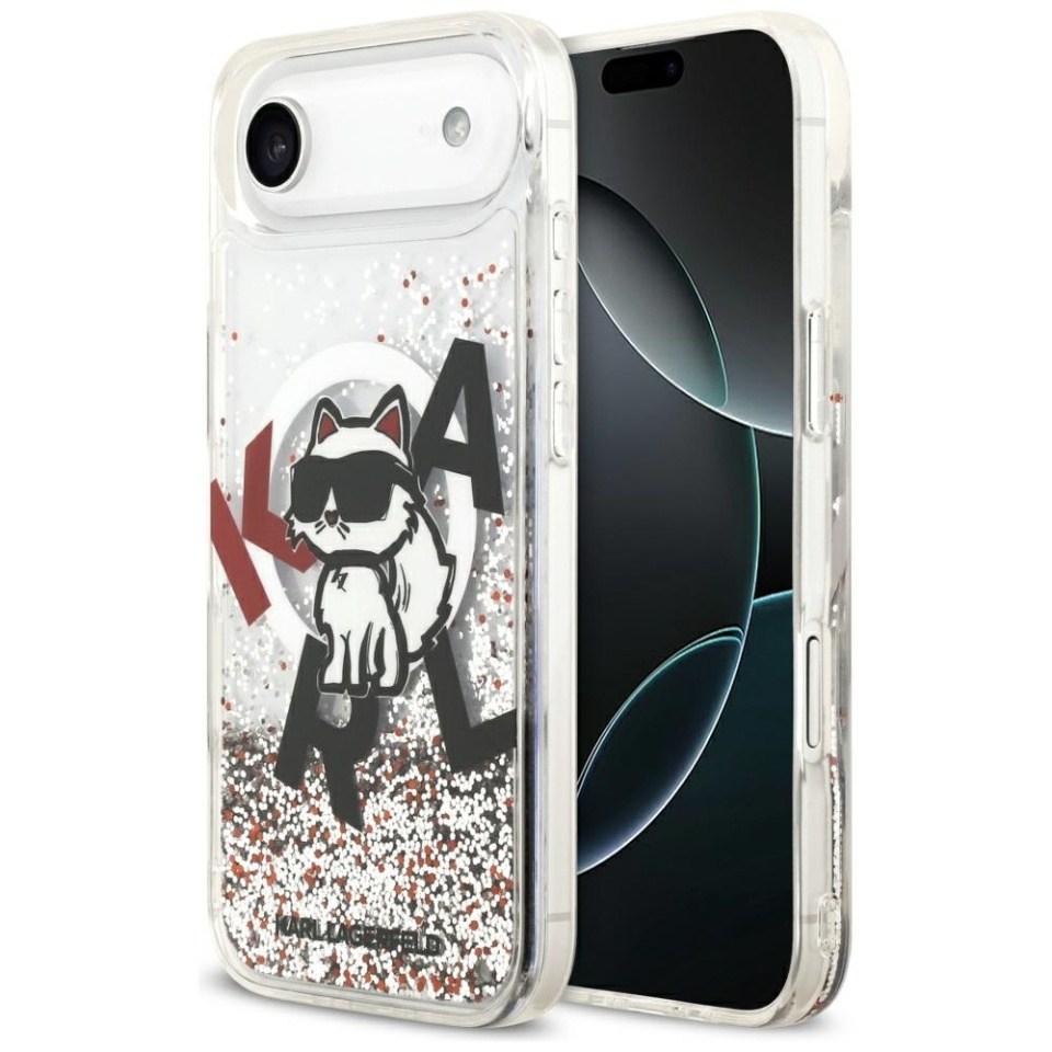 Husa pentru iPhone 17 Air,Liquid Glitter Choupette Logo MagSafe, Karl Lagerfeld - Transparenta