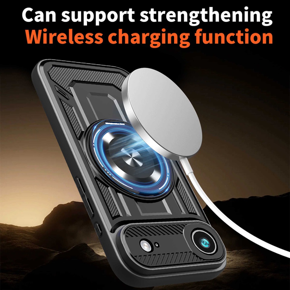 Husa pentru iPhone 17 Air, SKYDDAR INNOVATION, RuggedCam, Inel magnetic antisoc, set cu sticker, Gri - 1 | YEO
