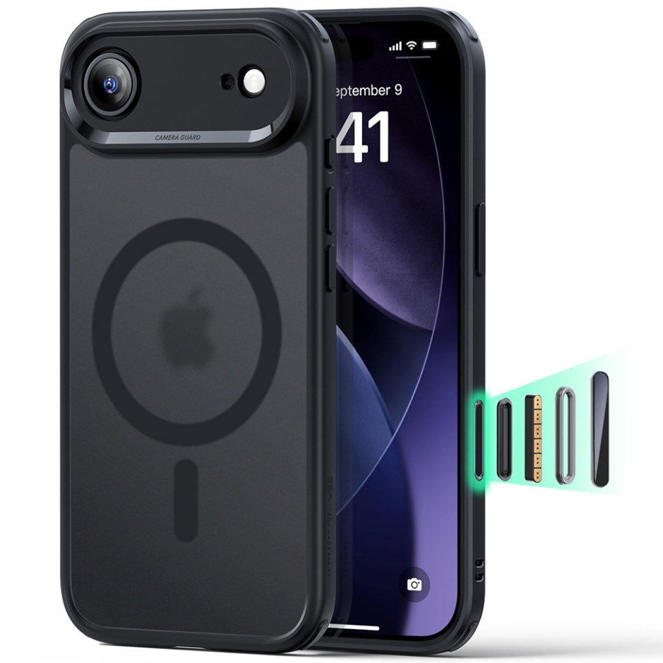 Husa pentru iPhone 17 Air, slim, ESR Classic Hybrid HaloLock, Negru frost