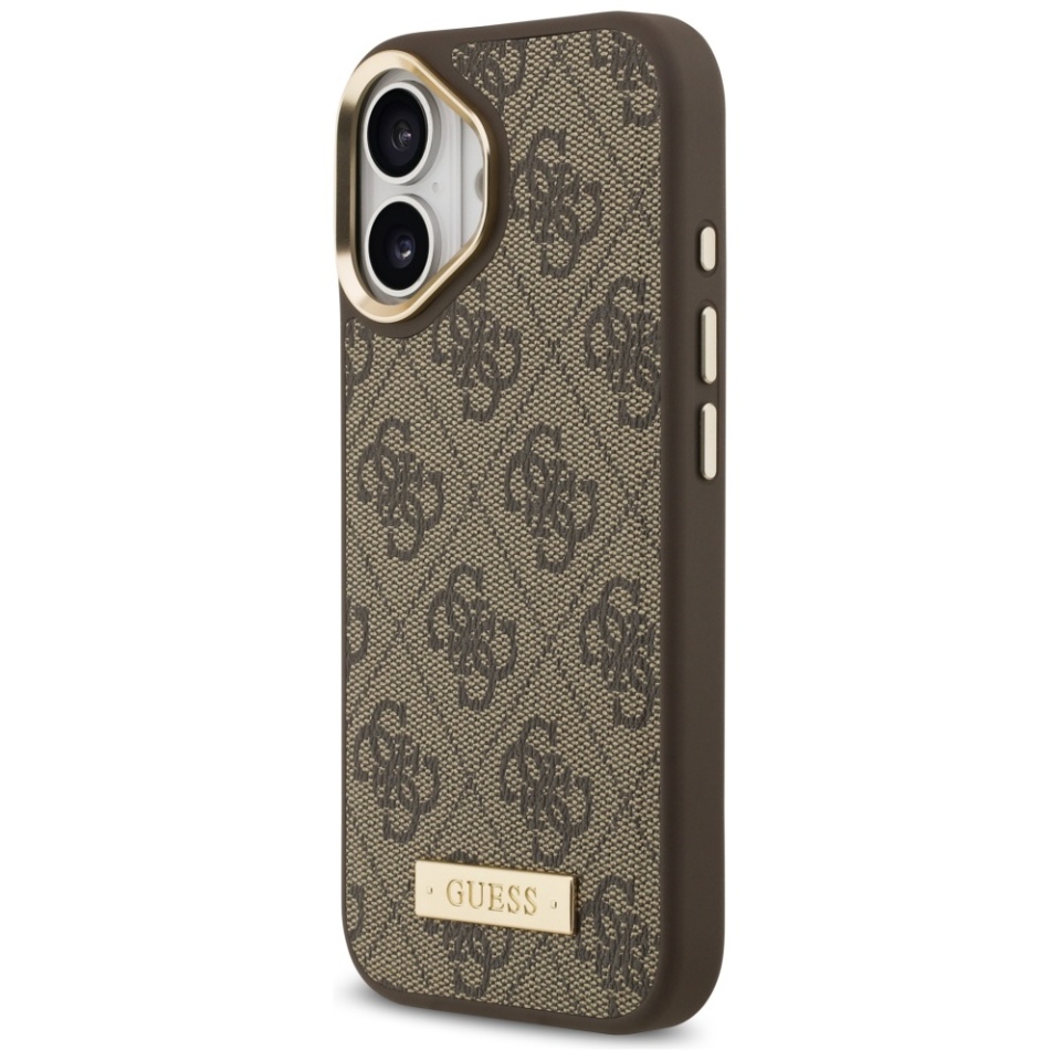 Husa pentru iPhone 17, Guess, Hardcase 4G Logo Plate MagSafe, Maro - 2 | YEO