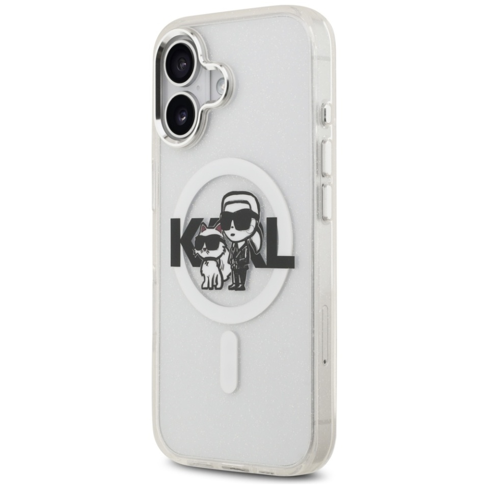 Husa pentru iPhone 17, IML Glitter K&C Heads Logo MagSafe, Clear Mono Karl&Choupette - 3 | YEO