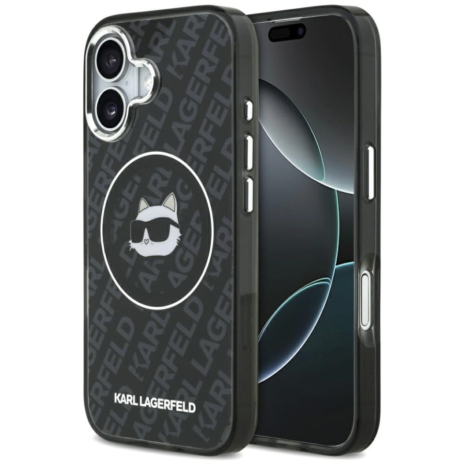 Husa pentru iPhone 17, IML Glitter K&C Heads Logo MagSafe, Clear Mono Karl&Choupette