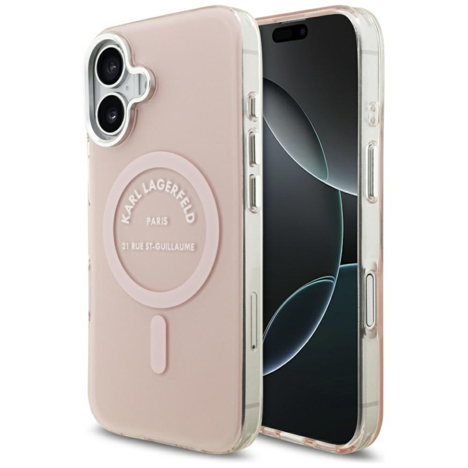 Husa pentru iPhone 17, IML Glitter K&C Heads Logo MagSafe, Clear Mono Karl&Choupette