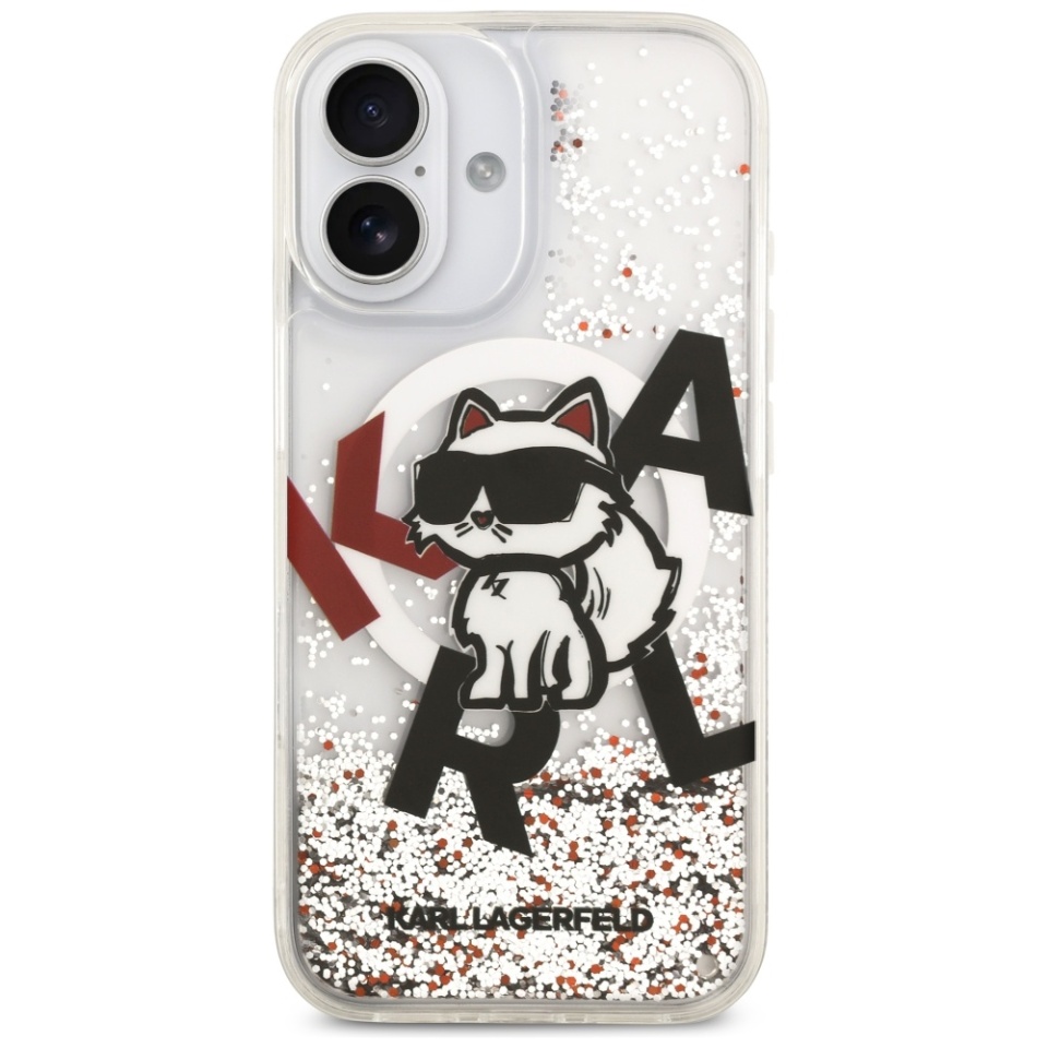 Husa pentru iPhone 17,Liquid Glitter Choupette Logo MagSafe, Karl Lagerfeld - Transparenta - 1 | YEO