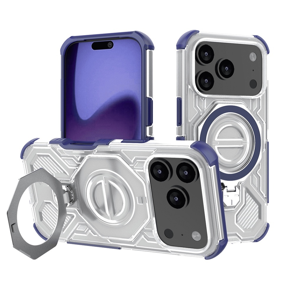 Husa pentru iPhone 17 Pro, Antisoc, SKYDDAR INOVATION, Carbon Shield PRO, Magsafe, set cu sticker, Albastru