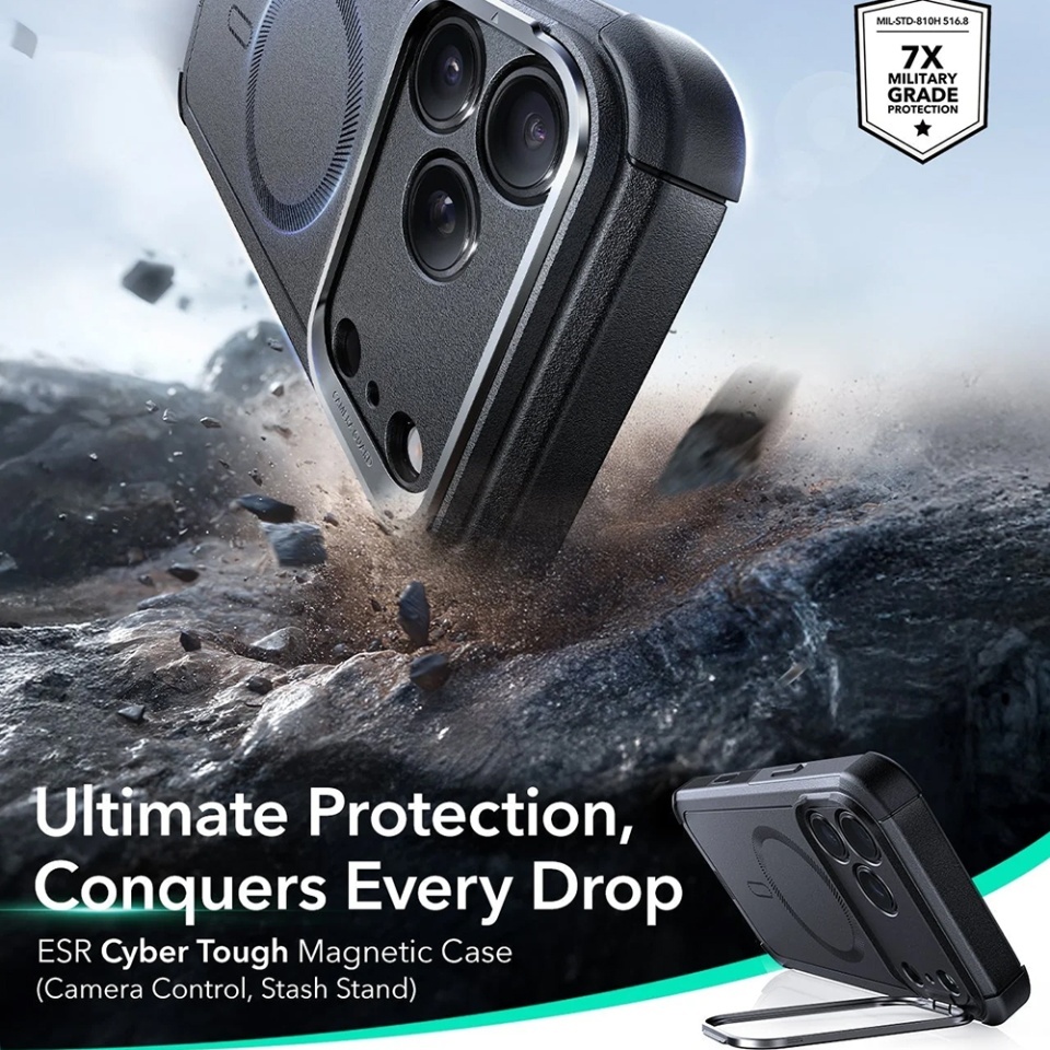 Husa pentru iPhone 17 Pro, ESR Cyber Armor Kickstand, Negru - 1 | YEO