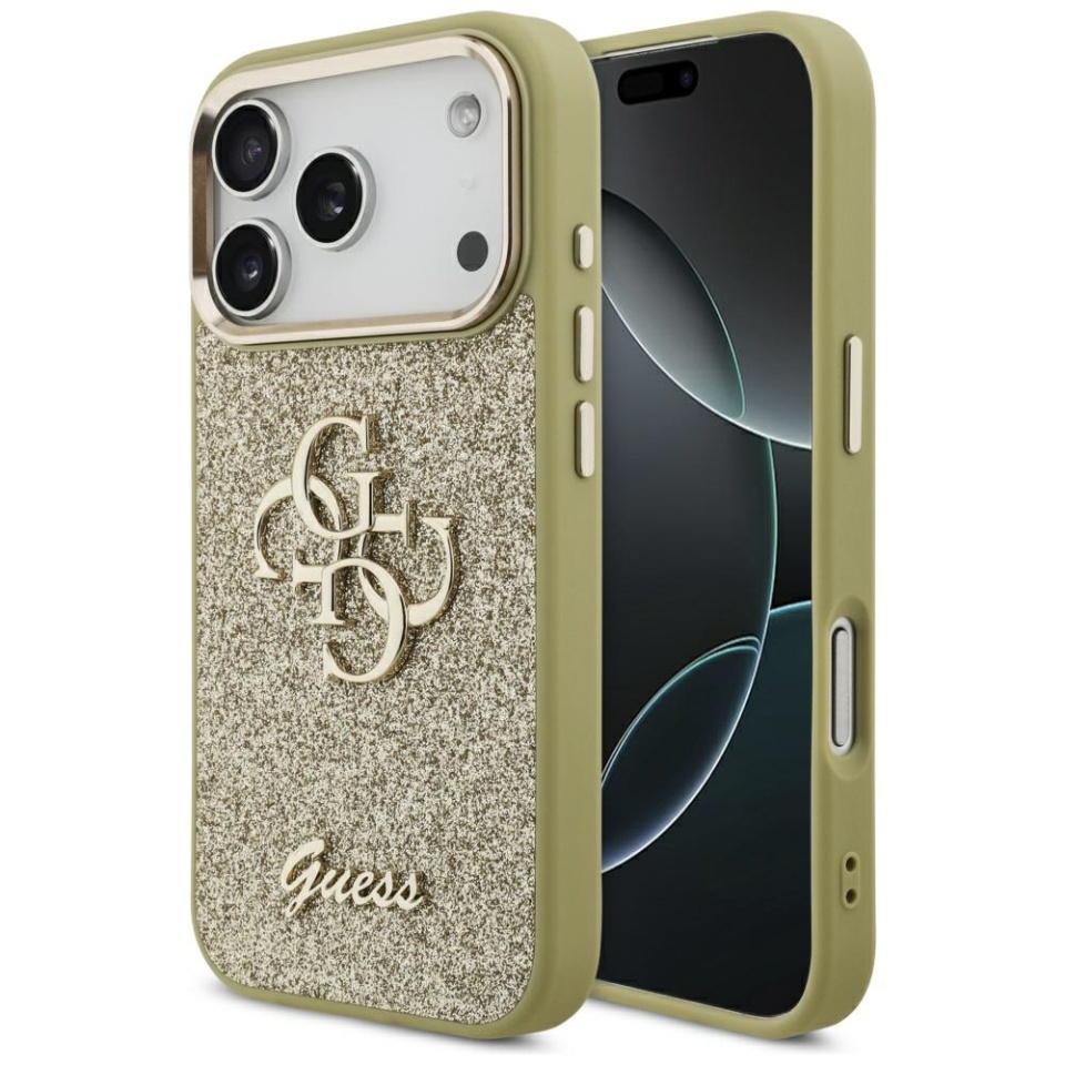 Husa pentru iPhone 17 Pro, Glitter Fixed Big 4G, Protectie Slim, Guess, Auriu