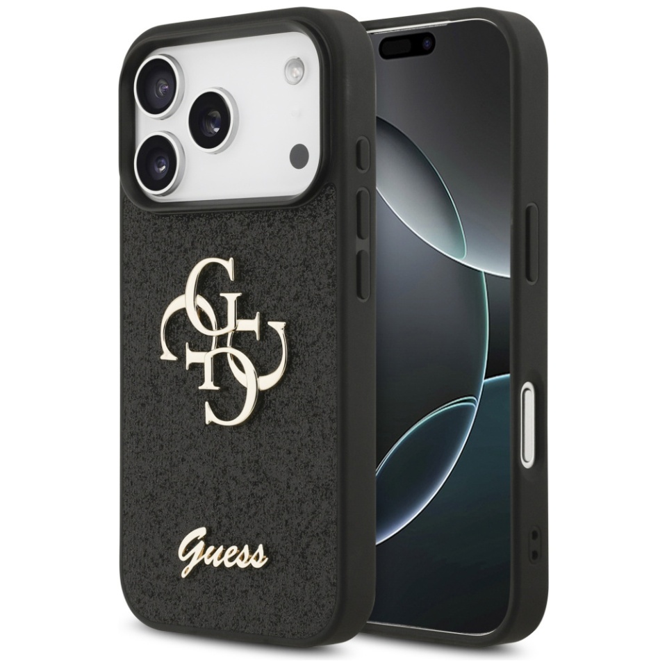 Husa pentru iPhone 17 Pro, Glitter Fixed Big 4G, Protectie Slim, Guess, Negru