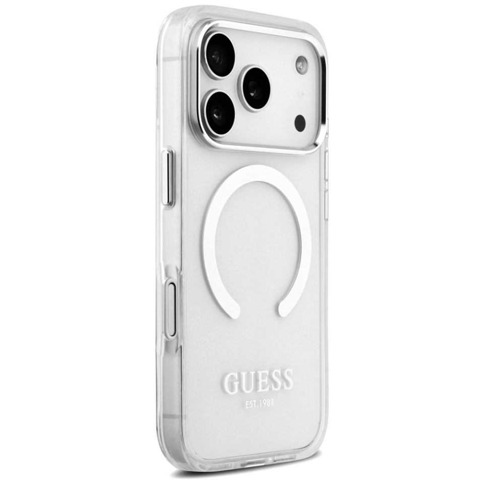 Husa pentru iPhone 17 Pro, Guess Clear MagSafe, Compatibila, Design Slim, Argintiu - 2 | YEO