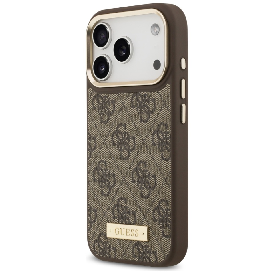 Husa pentru iPhone 17 Pro, Guess, Hardcase 4G Logo Plate MagSafe, Maro - 3 | YEO