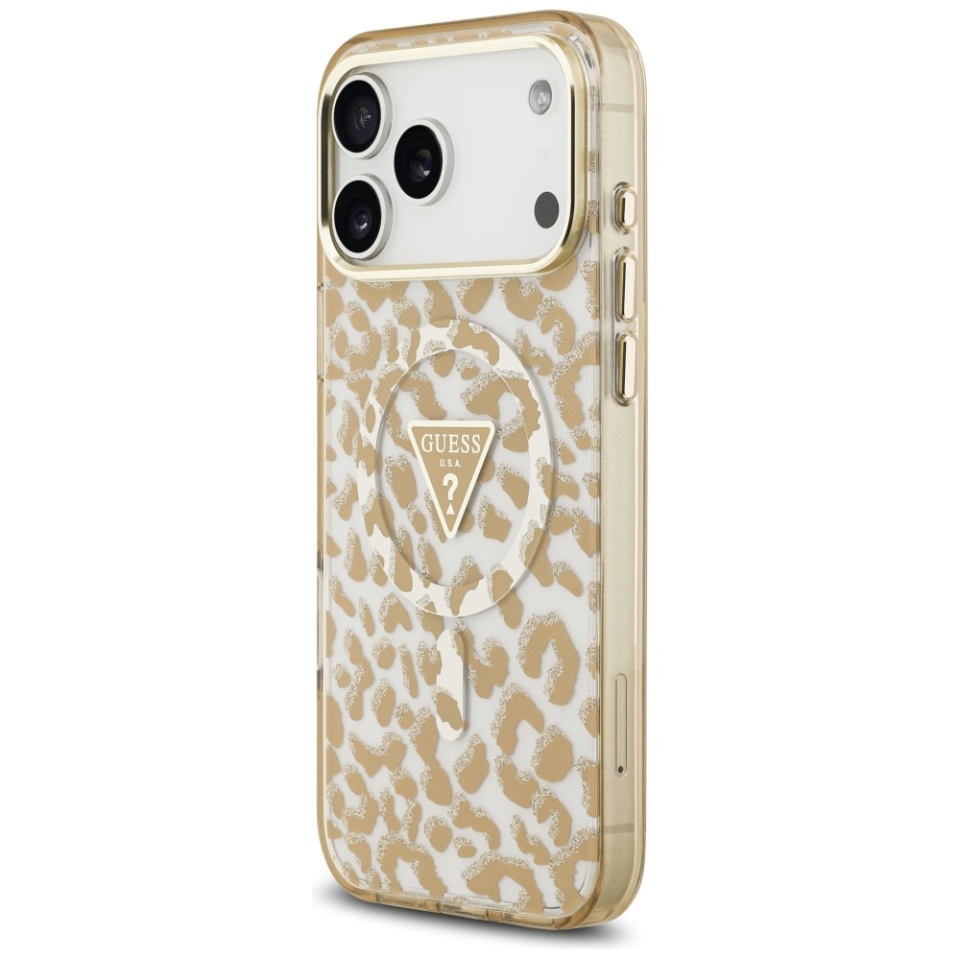 Husa pentru iPhone 17 Pro, Leopard Glitter MagSafe, Guess, Maro - 2 | YEO
