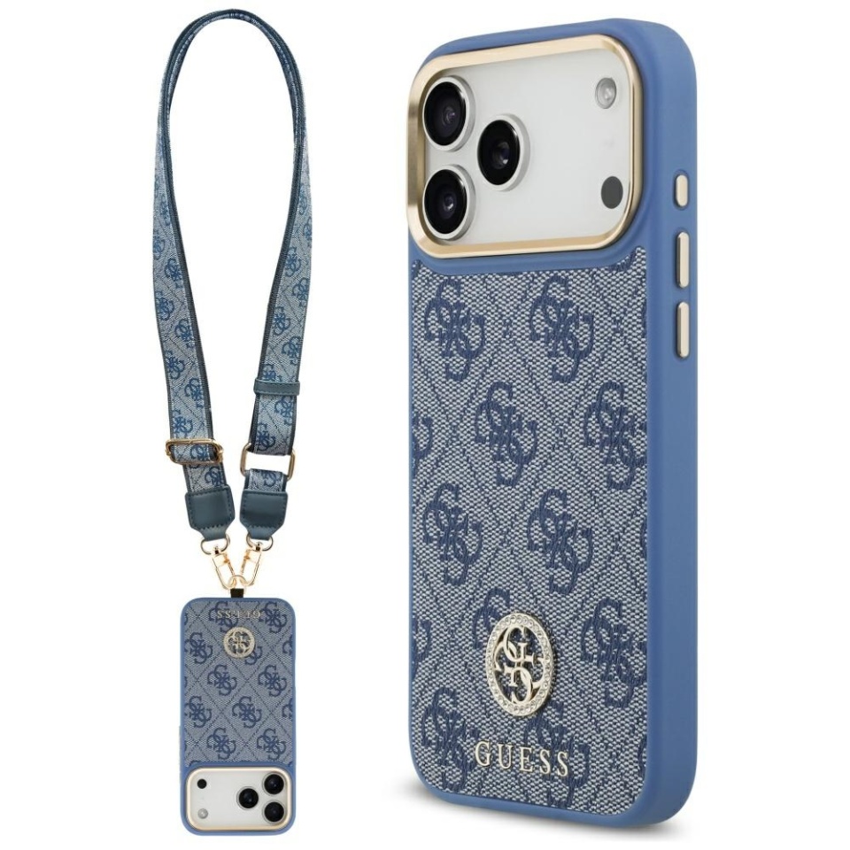 Husa pentru iPhone 17 Pro Max, 4G Strass Logo with Big Strap Metal Button MagSafe, Protectie Slim, Albastru