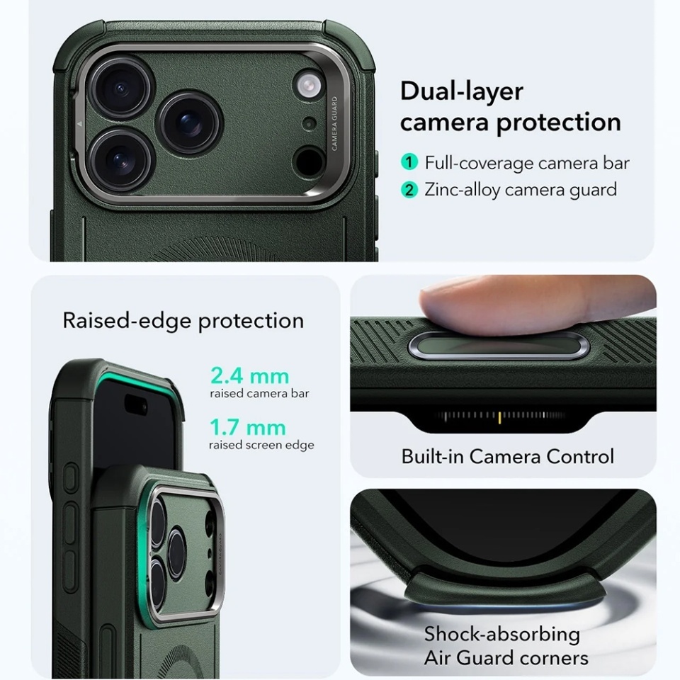 Husa pentru iPhone 17 Pro Max, ESR Cyber Armor Kickstand, Verde - 3 | YEO