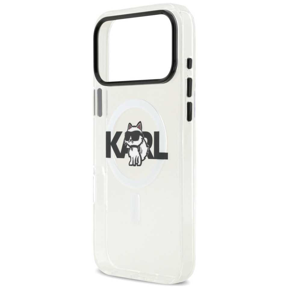 Husa pentru iPhone 17 Pro Max, IML Glitter K&C Heads Logo MagSafe, Clear Mono Karl&Choupette - 1 | YEO