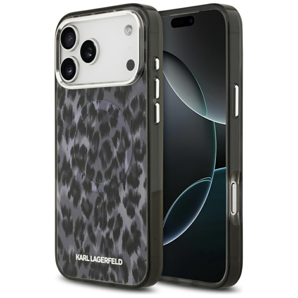 Husa pentru iPhone 17 Pro Max, IML Glitter K&C Heads Logo MagSafe, Clear Mono Karl&Choupette