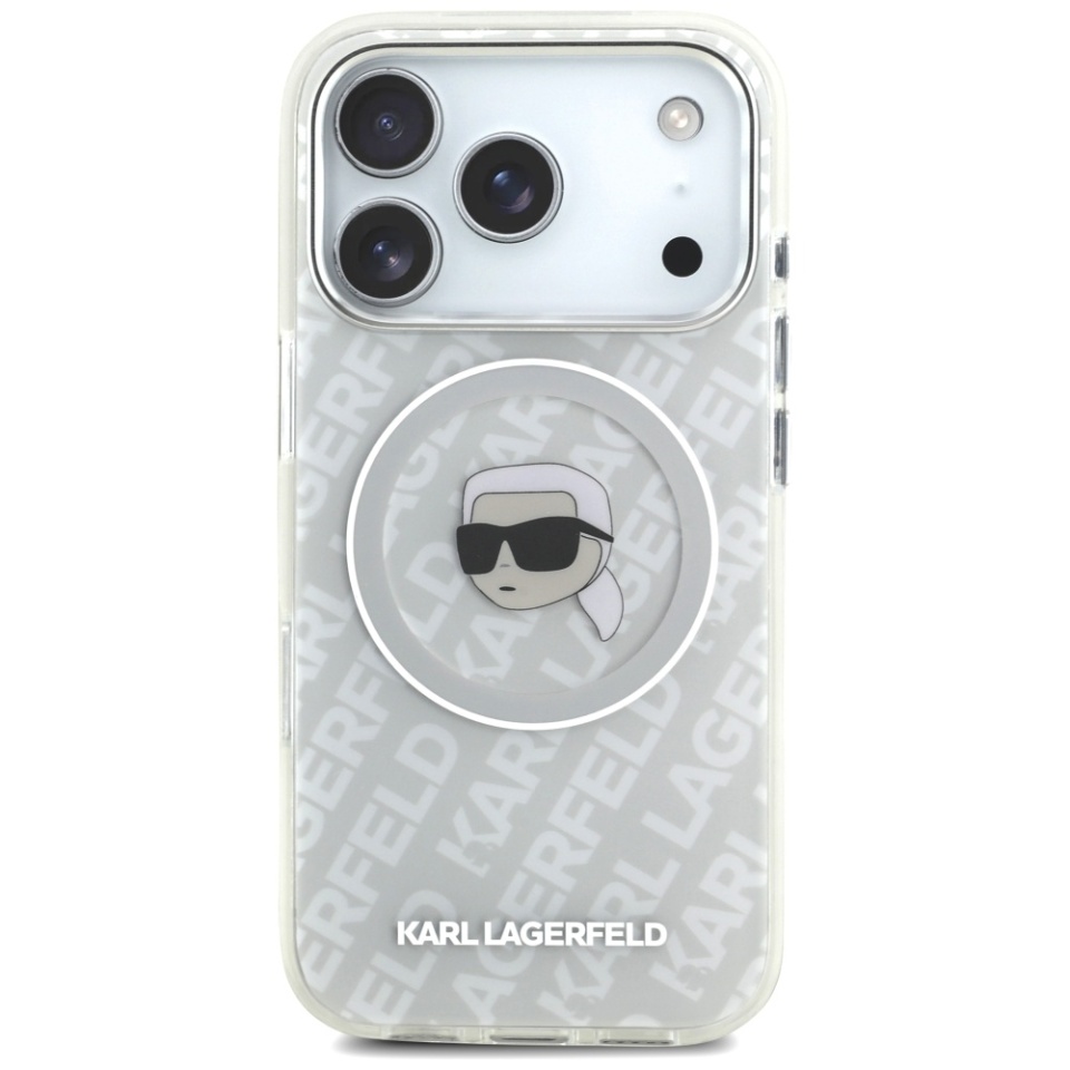 Husa pentru iPhone 17 Pro Max, IML Glitter K&C Heads Logo MagSafe, Clear Mono Karl&Choupette - 3 | YEO