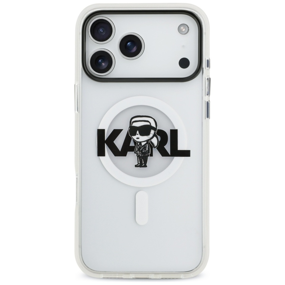 Husa pentru iPhone 17 Pro Max, IML Glitter K&C Heads Logo MagSafe, Clear Mono Karl&Choupette - 1 | YEO