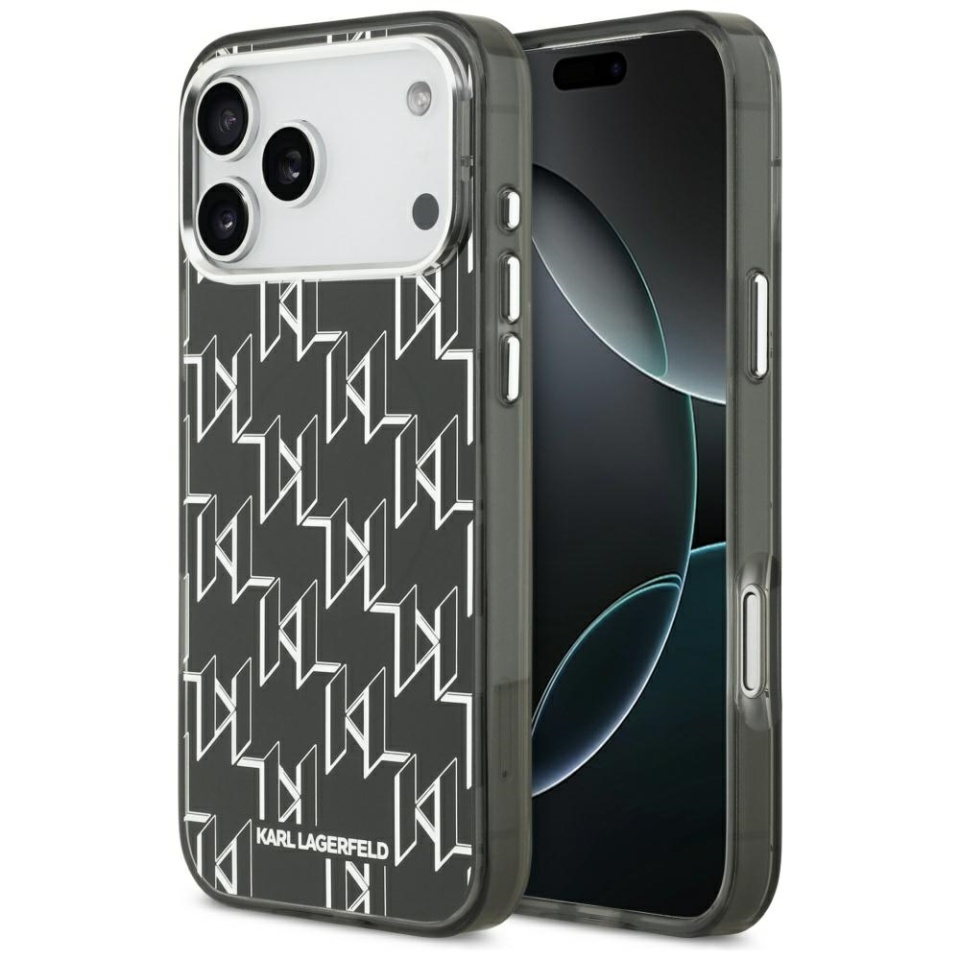 Husa pentru iPhone 17 Pro Max, IML Glitter K&C Heads Logo MagSafe, Clear Mono Karl&Choupette