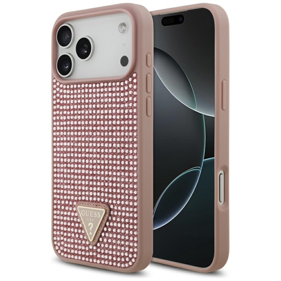 Husa pentru iPhone 17 Pro Max, Rhinestone Triangle, Guess, Negru