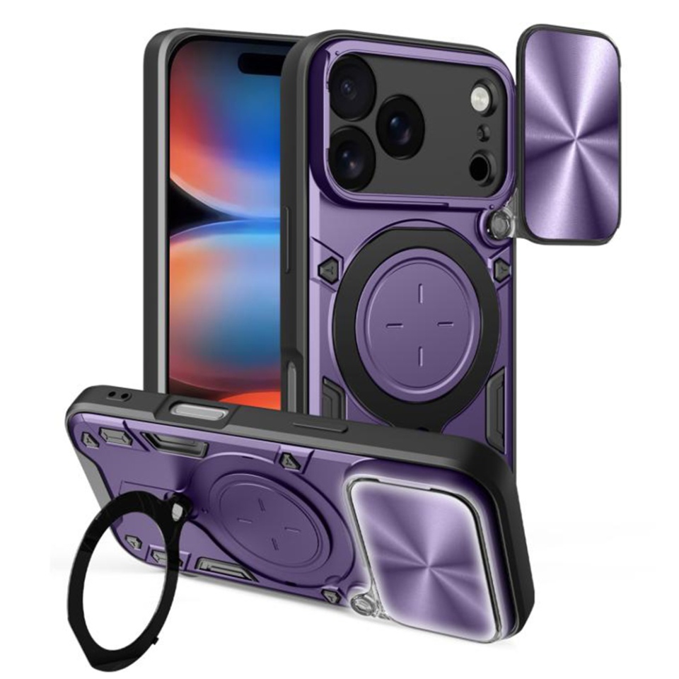 Husa pentru iPhone 17 Pro Max, SKYDDAR INNOVATION, CamGuard Pro, Inel Magnetic, Protectie Camera, set cu sticker, Mov