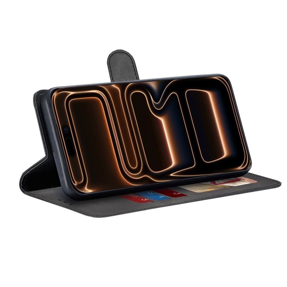 Husa pentru iPhone 17 Pro Max, SKYDDAR INNOVATION, Diary Book, tip carte, cu Portofel Interior, Antisoc, Negru, set cu sticker - 3 | YEO