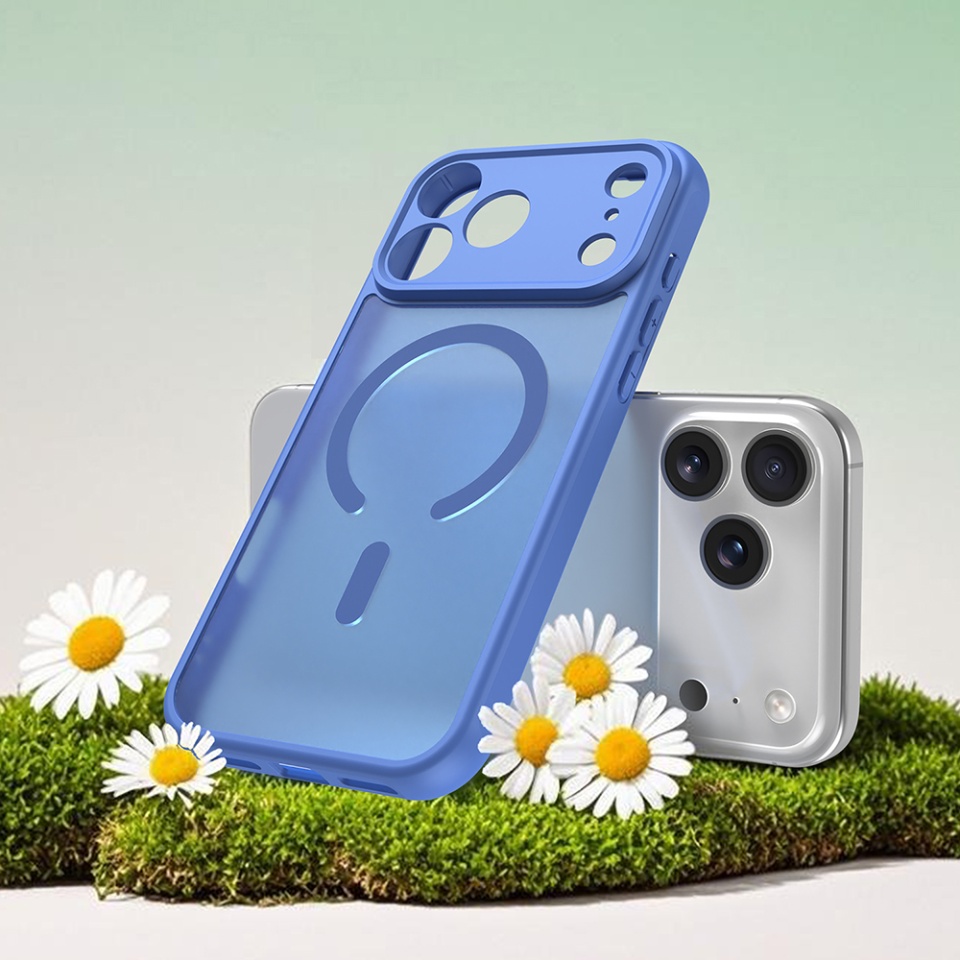 Husa pentru iPhone 17 Pro Max, SKYDDAR INNOVATION, HaloFrost MagSafe II, Antisoc, set cu sticker, Albastru - 1 | YEO