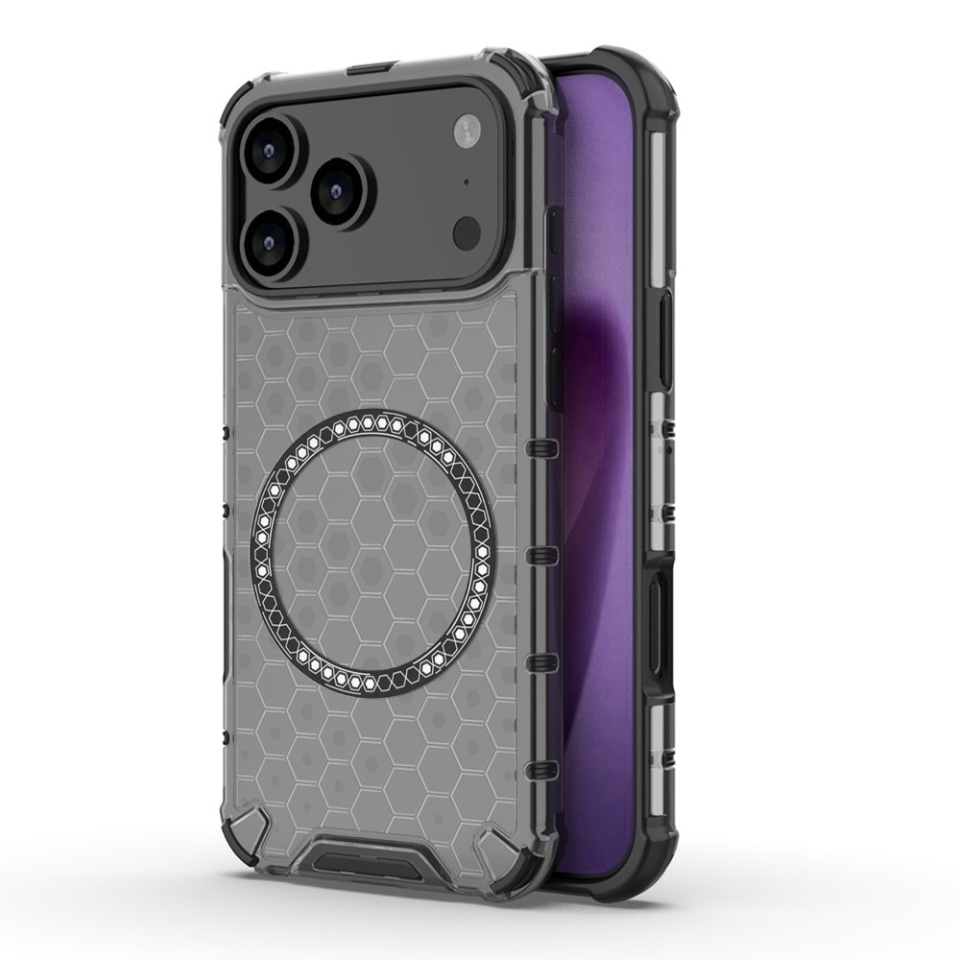 Husa pentru iPhone 17 Pro Max, SKYDDAR INNOVATION, HoneyComb Shield MagSafe, Antisoc, set cu sticker, Negru