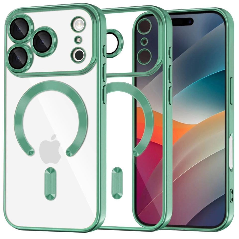 Husa pentru iPhone 17 Pro Max, SKYDDAR INNOVATION, Luxury Shield Magsafe, Protectie Antisoc, set cu sticker, Verde deschis