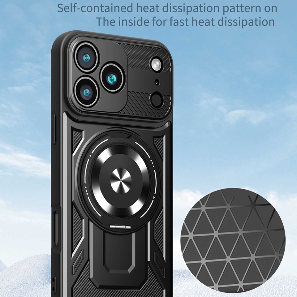 Husa pentru iPhone 17 Pro Max, SKYDDAR INNOVATION, RuggedCam, Inel magnetic antisoc, set cu sticker, Mov - 3 | YEO