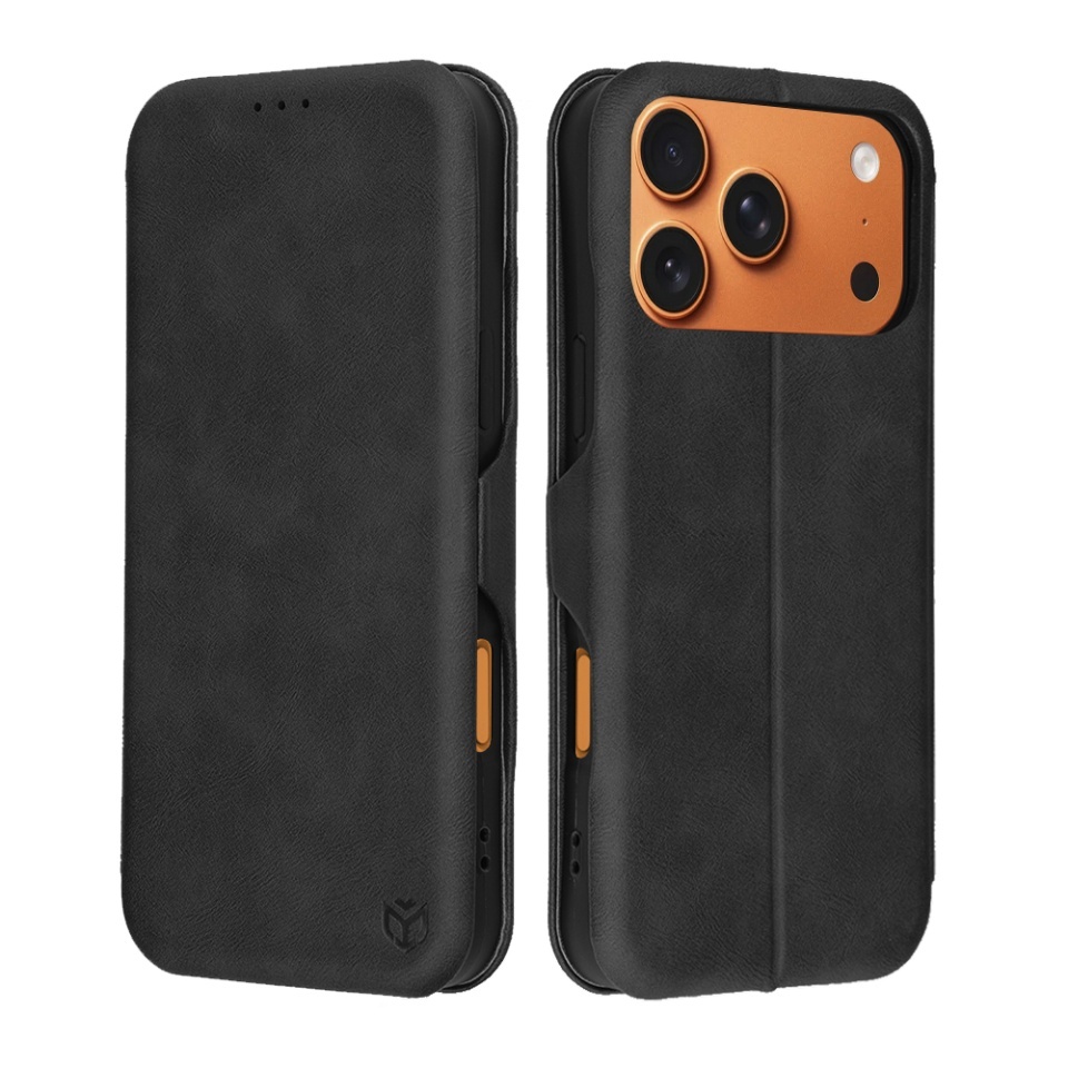 Husa pentru iPhone 17 Pro Max, SKYDDAR INNOVATION, Safe Wallet tip carte din Piele Ecologica, Suport Carduri, Inchidere Magnetica, Negru, set cu sticker