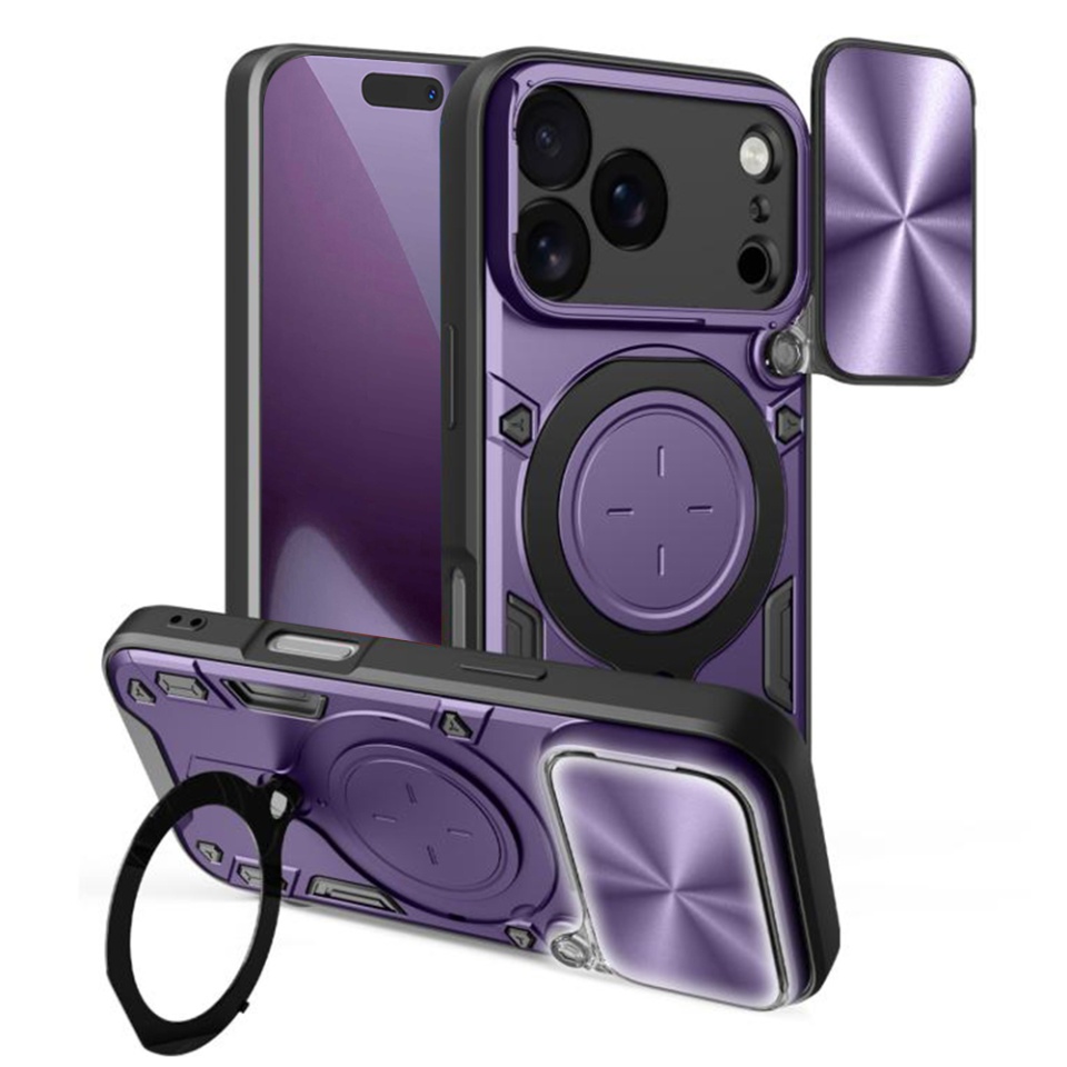 Husa pentru iPhone 17 Pro, SKYDDAR INNOVATION, CamGuard Pro, Inel Magnetic, Protectie Camera, set cu sticker, Mov