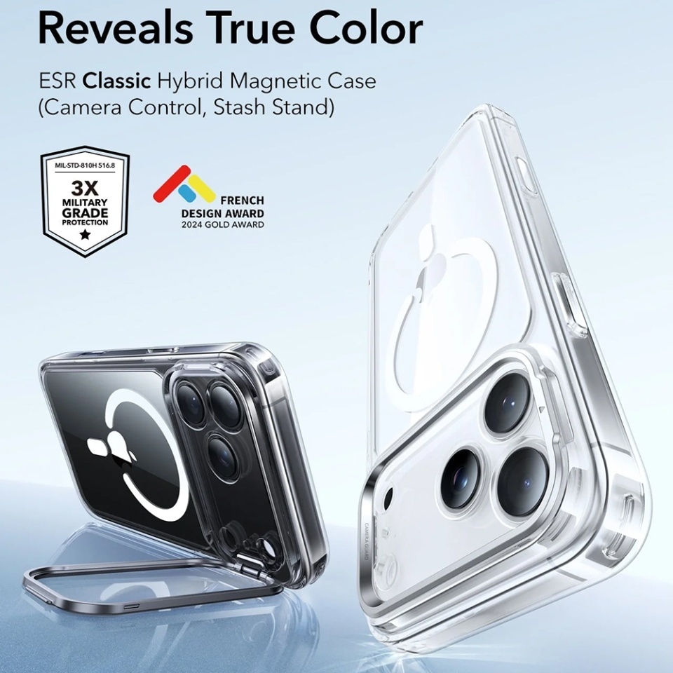 Husa pentru iPhone 17 Pro, slim, ESR Classic Hybrid HaloLock Kickstand, Transparenta - 3 | YEO