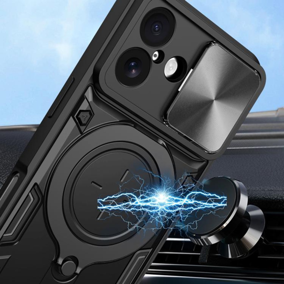 Husa pentru iPhone 17, SKYDDAR INNOVATION, CamGuard Pro, Inel Magnetic, Protectie Camera, set cu sticker, Negru - 2 | YEO