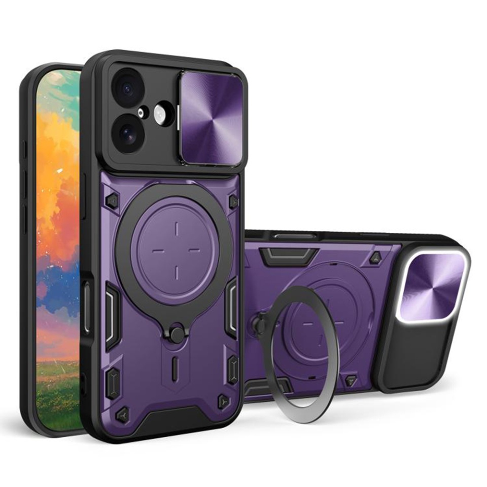 Husa pentru iPhone 17, SKYDDAR INNOVATION, CamGuard Pro, Inel Magnetic, Protectie Camera, set cu sticker, Mov