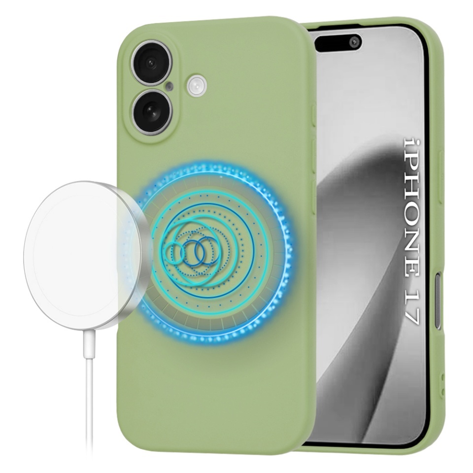Husa pentru iPhone 17, SKYDDAR INNOVATION, din Silicon Catifelat, SoftFlex Magsafe, set cu sticker, Verde