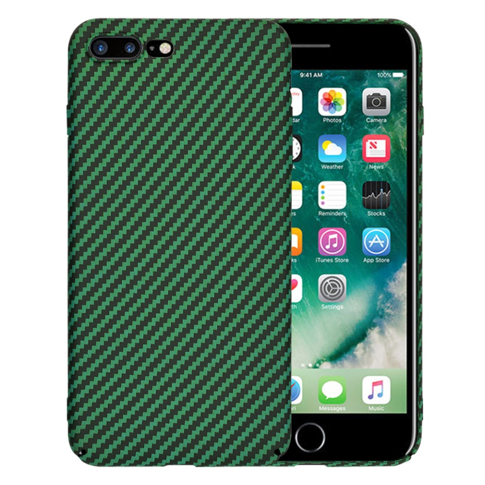 Husa pentru iPhone 8 Plus / 7 Plus, Finisaj Premium cu Textura de Carbon, Design Elegant, SKDR CarbonFlex - Verde