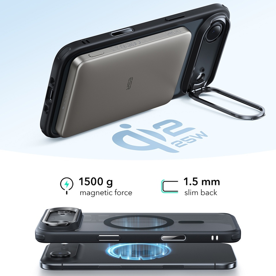 Husa pentru iPhone Air, slim, ESR Classic Hybrid HaloLock Kickstand, Negru frost - 3 | YEO