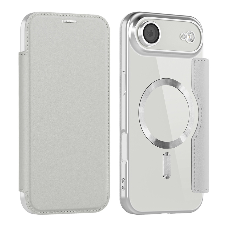 Husa pentru iPhone Air tip carte, SKYDDAR INOVATION, SmartMag Book, Magsafe, RFiD, Suport Carduri, set cu sticker, Gri - 1 | YEO