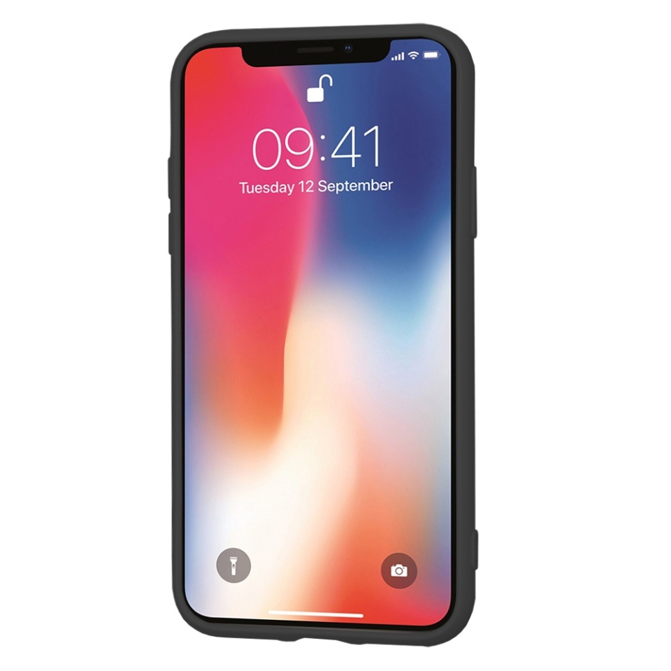 Husa pentru iPhone X, iPhone 10 / XS, SKYDDAR INNOVATION, din Silicon Catifelat, SoftElegance, set cu sticker, Negru - 1 | YEO