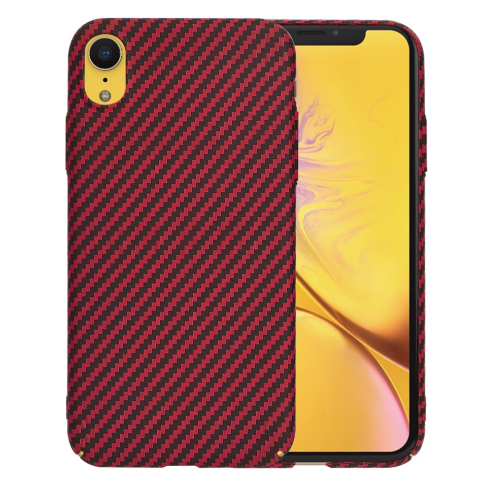 Husa pentru iPhone XR, Finisaj Premium cu Textura de Carbon, Design Elegant, SKDR CarbonFlex - Rosu