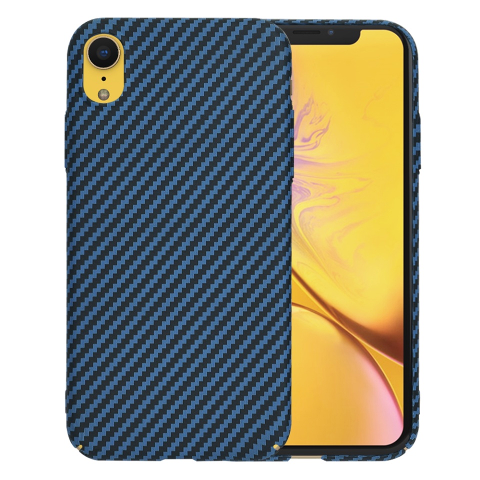 Husa pentru iPhone XR, Finisaj Premium cu Textura de Carbon, Design Elegant, SKDR CarbonFlex - Cyan