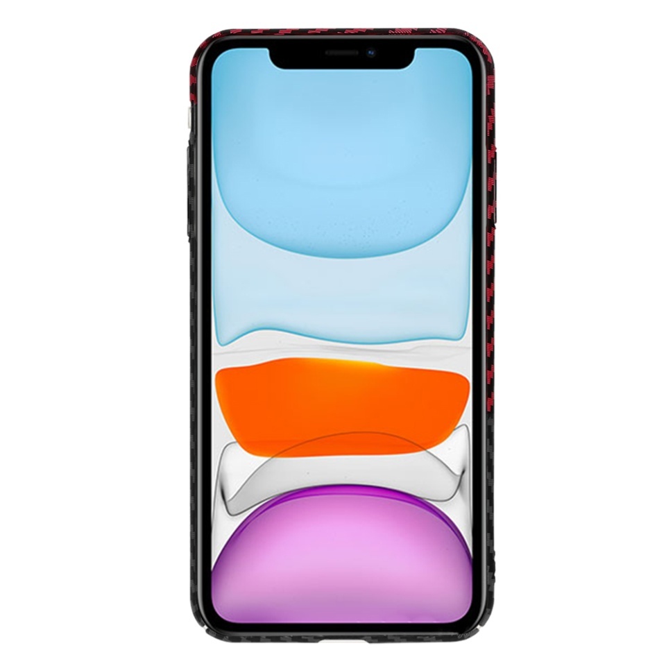 Husa pentru iPhone XR, SKYDDAR INNOVATION, textura carbon, Carbonite FiberShell, set cu sticker, Rosu inchis, - 1 | YEO