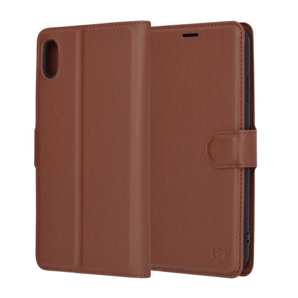 Husa pentru iPhone XS Max tip Carte, cu Portofel Interior, Finisaje Premium, SKYDDAR Leather Wallet - Maro