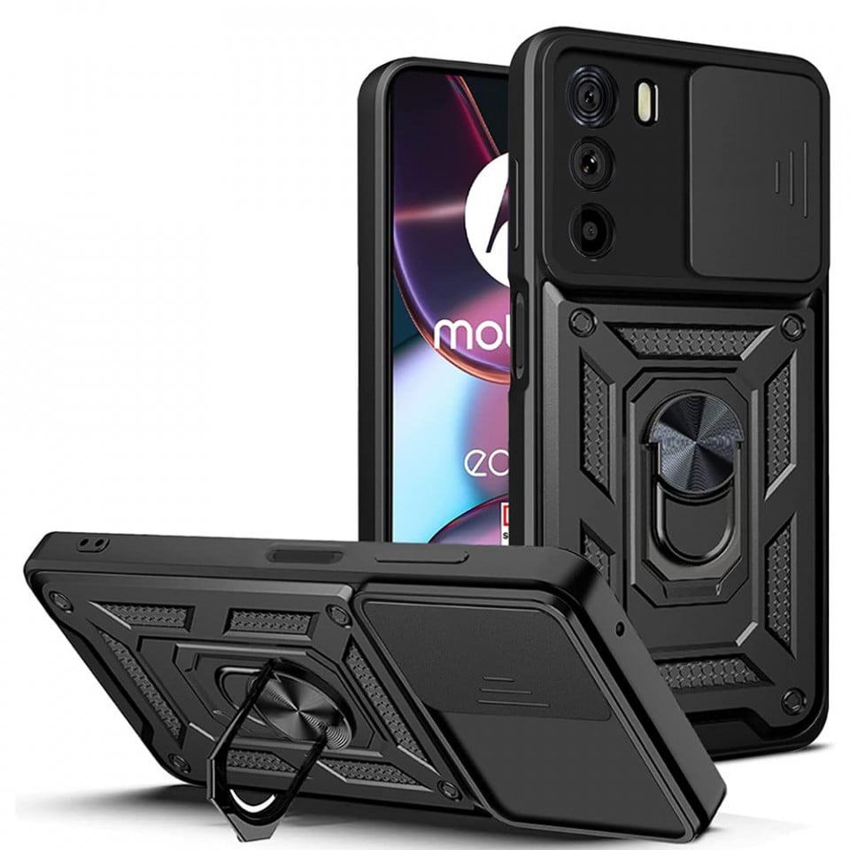 Husa pentru Motorola Edge 30 cu inel magnetic si protectie camera Skyddar CamShield - Negru