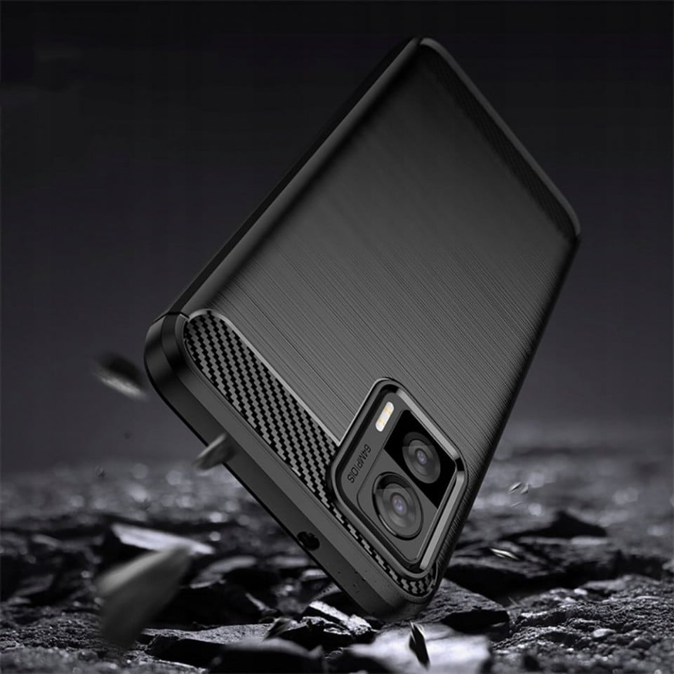 Husa pentru Motorola Edge 30 Neo din silicon, Slim, cu textură Fibra Carbon Skyddar - Negru - 2 | YEO