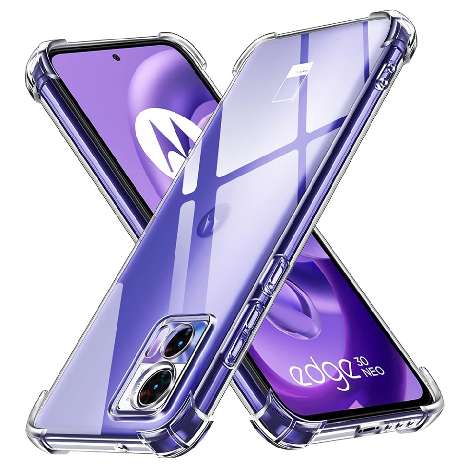 Husa pentru Motorola Edge 30 Neo , SKYDDAR INNOVATION, Shockproof Clear din Silicon Slim, Transparenta, set cu sticker