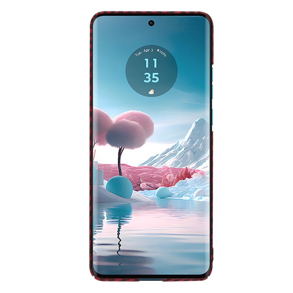 Husa pentru Motorola Edge 40 Neo, SKYDDAR INNOVATION, textura carbon, Carbonite FiberShell, set cu sticker, Rosu, - 1 | YEO
